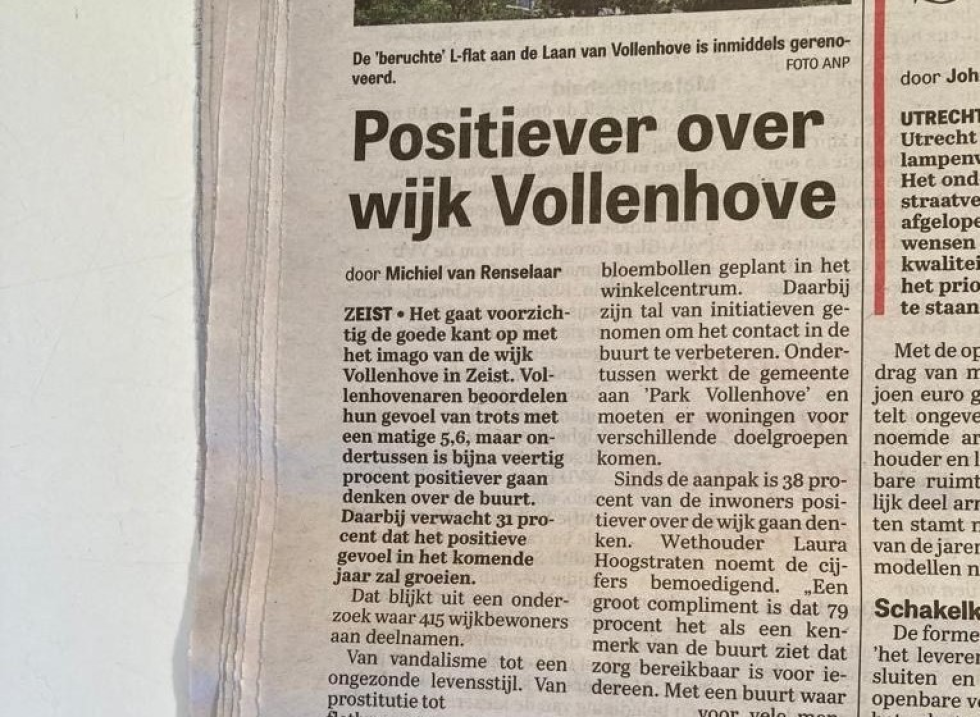 Krantenartikel over Vollenhove in de Telegraaf