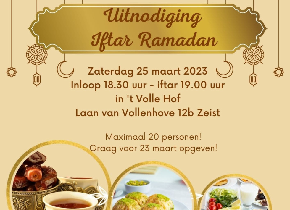 Deel van de flyer voor de uitnodiging voor de iftar tijdens de Ramadan