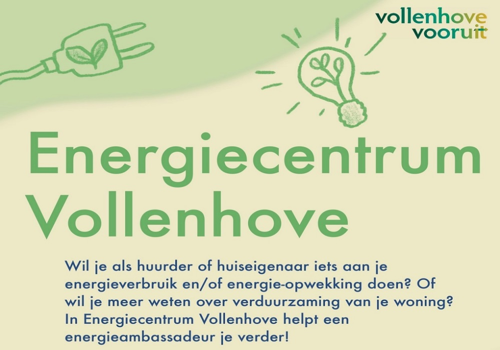 Flyer van Energiecentrum Vollenhove met logo van Vollenhove Vooruit
